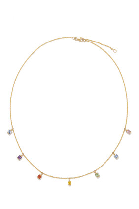 Princess Cut Multi-color Sapphire Drop Necklace